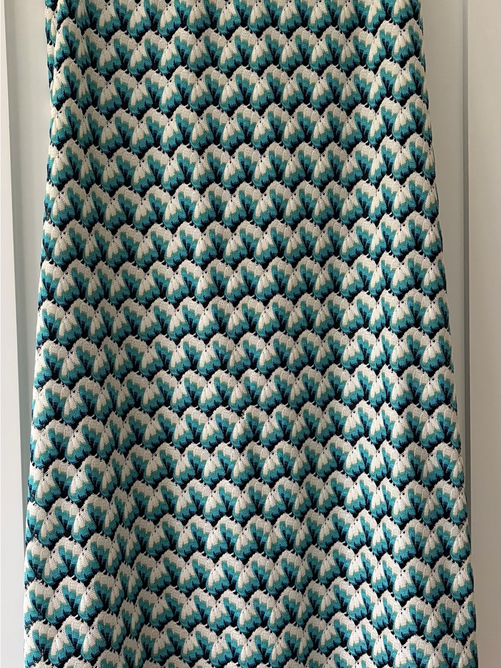 Karen Kane Teal, Navy & White Patterned Crochet Maxi Skirt